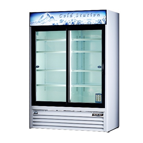 Blue Air, 72 cubic feet, 3 Door Glass Display Cooler, New, Sliding Door