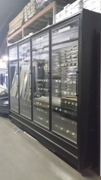 4 Door Hill Phoenix Cooler, AA Store Fixtures, Reach-In Cooler, Endless Glass Cooler, Used Cooler