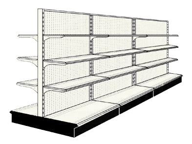 Reconditioned 12' gondola run with base and 18 adjustable shelves