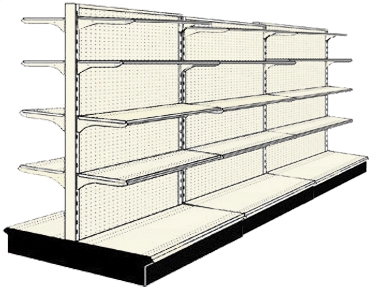 Reconditioned 12' gondola run with base and 24 adjustable shelves