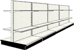 Used 16' gondola run with base and 16 adjustable shelves