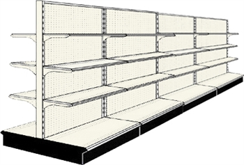 Used 16' gondola run with base and 24 adjustable shelves