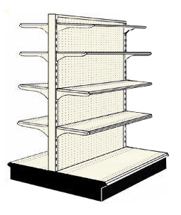 Used 4' gondola run with base and 8 adjustable shelves