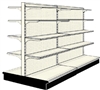 Used 8' gondola run with base and 16 adjustable shelves