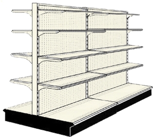 Used 8' gondola run with base and 16 adjustable shelves