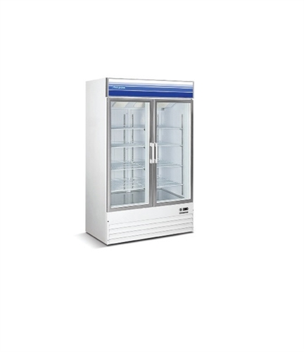 Norpole, 30 cubic feet, 2 Door Glass Display Freezer, New, Swinging Door, self contained, freezers, white, black, discounted price, castors, wheels, refrigerator, commercial, gas station, convenience store, grocery, liquor